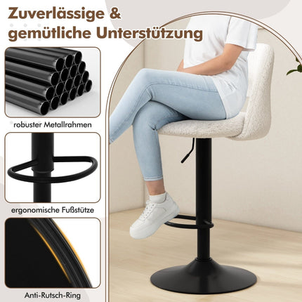 2er-Set verstellbare Barhocker aus Teddy-Stoff mit Rückenlehne