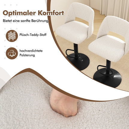 2er-Set verstellbare Barhocker aus Teddy-Stoff mit Rückenlehne