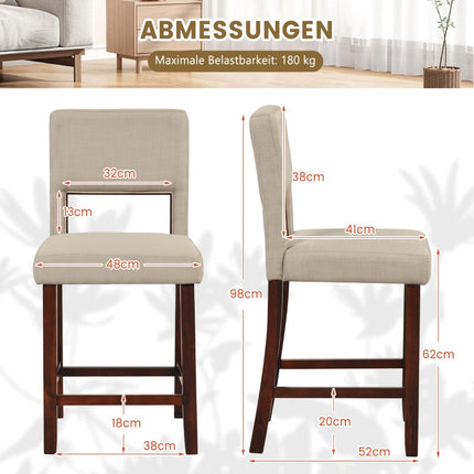 2-Piece Bar Chair Set, Hollow Back, Rubber Wood Legs