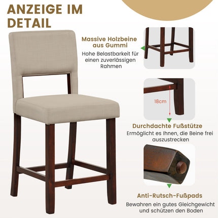 2-Piece Bar Chair Set, Hollow Back, Rubber Wood Legs