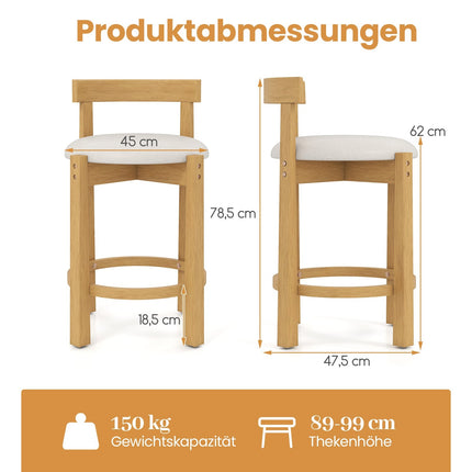 2-Piece Bar Stool Set, Wood, 62cm Seat Height, Natural