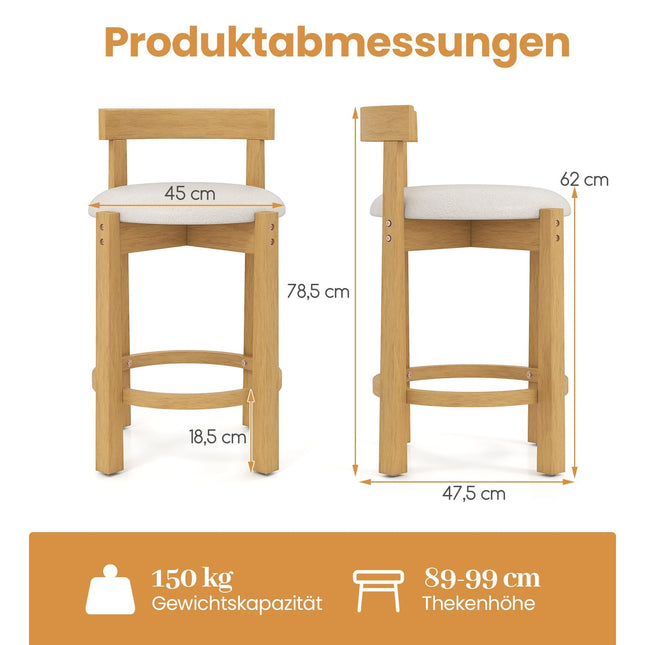 2er-Set Barhocker, Holz, 62cm Sitzhöhe, Natur