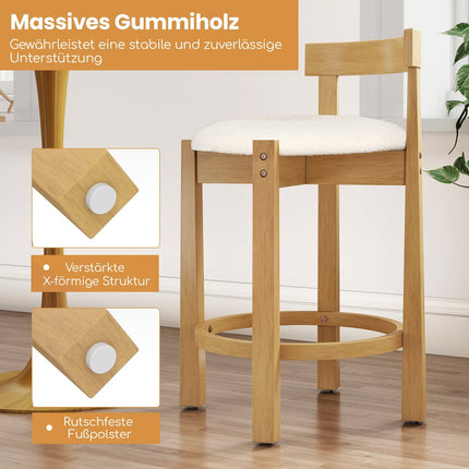 2-Piece Bar Stool Set, Wood, 62cm Seat Height, Natural