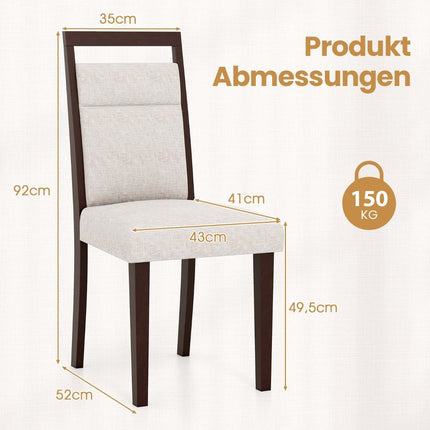 2-teilige beige Esszimmerstühle, gepolsterte Sitzfläche und Rückenlehne, Holzrahmen