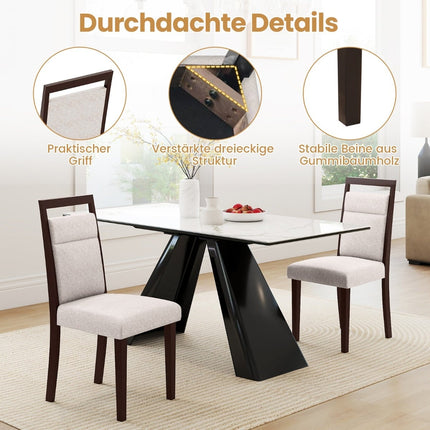 2-teilige beige Esszimmerstühle, gepolsterte Sitzfläche und Rückenlehne, Holzrahmen