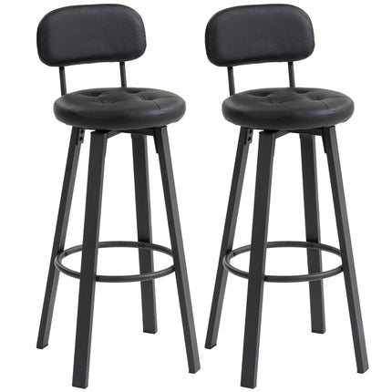 2-Piece Black Faux Leather Bar Stools, Swivel, Footrest