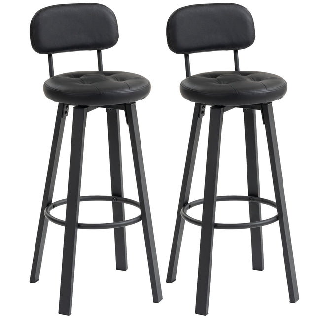 2-delige zwarte barkrukken van kunstleer, draaibaar, met voetensteun