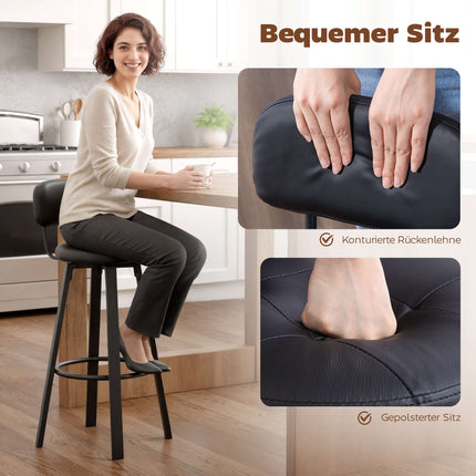 2-Piece Black Faux Leather Bar Stools, Swivel, Footrest
