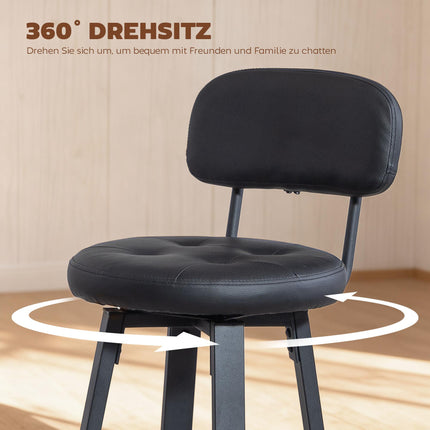 2-Piece Black Faux Leather Bar Stools, Swivel, Footrest