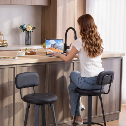 2-Piece Black Faux Leather Bar Stools, Swivel, Footrest