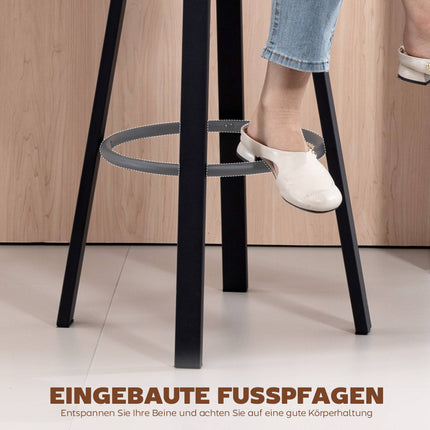 2-Piece Black Faux Leather Bar Stools, Swivel, Footrest