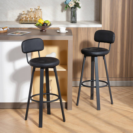 2-Piece Black Faux Leather Bar Stools, Swivel, Footrest
