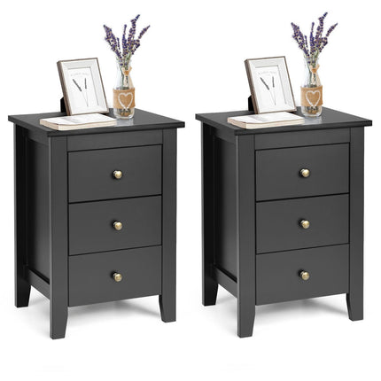 2-Piece Black Nightstand Set with 3 Drawers, 46x37x65 cm