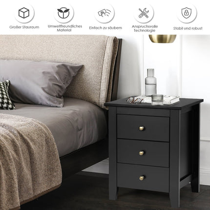 2-Piece Black Nightstand Set with 3 Drawers, 46x37x65 cm