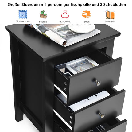 2-Piece Black Nightstand Set with 3 Drawers, 46x37x65 cm