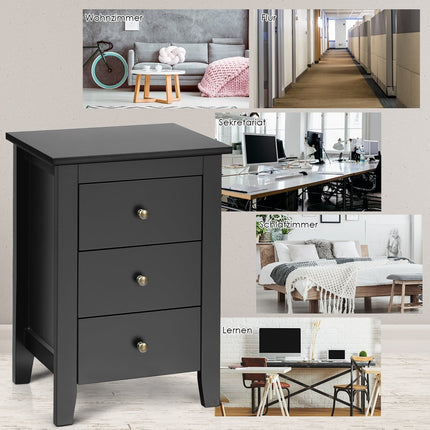 2-Piece Black Nightstand Set with 3 Drawers, 46x37x65 cm
