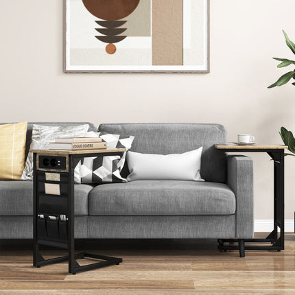 2-Piece C-Shaped Side Table Set with Charging Station