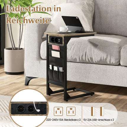 2-Piece C-Shaped Side Table Set with Charging Station