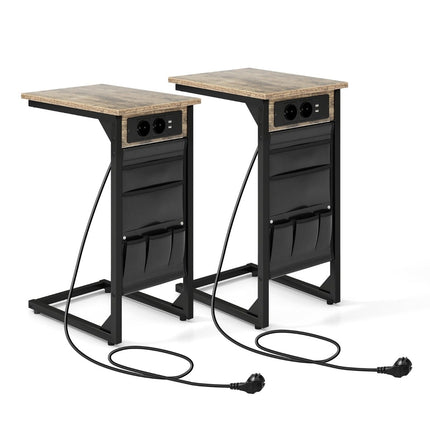 2-Piece C-Shaped Side Table Set with Charging Station