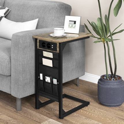 2-Piece C-Shaped Side Table Set with Charging Station