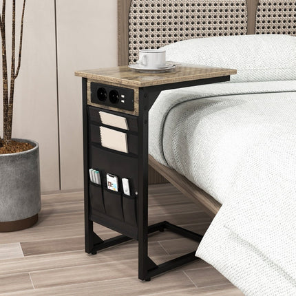 2-Piece C-Shaped Side Table Set with Charging Station