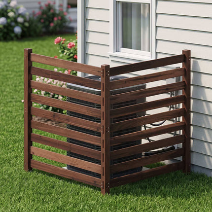 2-Piece Cedar Wood Garden Fence with Metal Posts, Brown