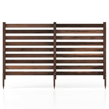 2-Piece Cedar Wood Garden Fence with Metal Posts, Brown