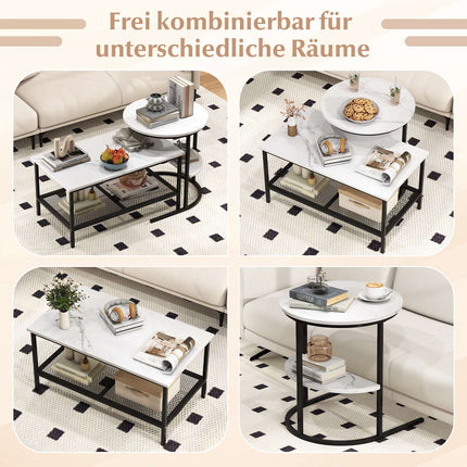 2-teiliges Couchtisch-Set mit Kunstmarmorplatte, Schwarz