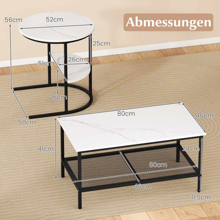 2-teiliges Couchtisch-Set mit Kunstmarmorplatte, Schwarz