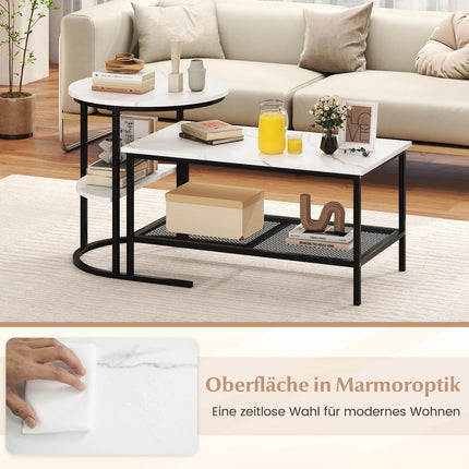 2-teiliges Couchtisch-Set mit Kunstmarmorplatte, Schwarz