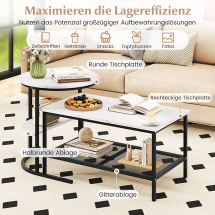 2-teiliges Couchtisch-Set mit Kunstmarmorplatte, Schwarz