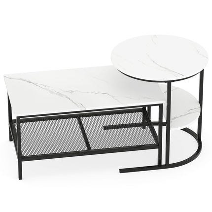 2-teiliges Couchtisch-Set mit Kunstmarmorplatte, Schwarz