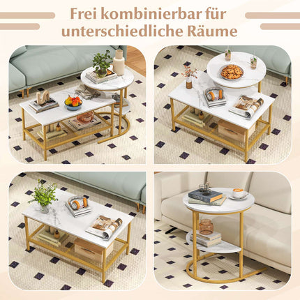 2-teiliges Couchtisch-Set mit Kunstmarmorplatten, Weiß
