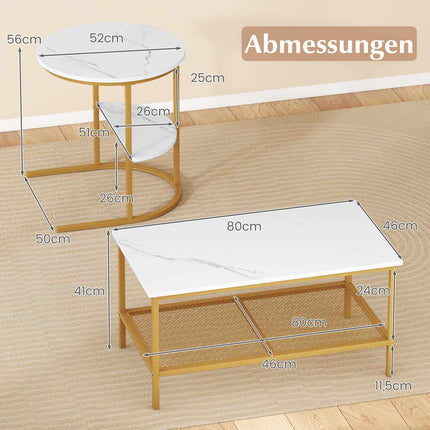 2-teiliges Couchtisch-Set mit Kunstmarmorplatten, Weiß