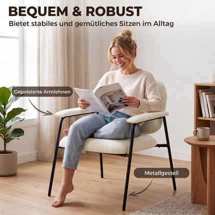 2-Piece Cream Chenille Armchairs with Metal Frame