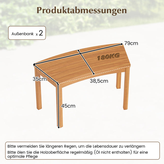 2-teiliges geschwungenes Outdoor-Bank-Set aus Akazienholz