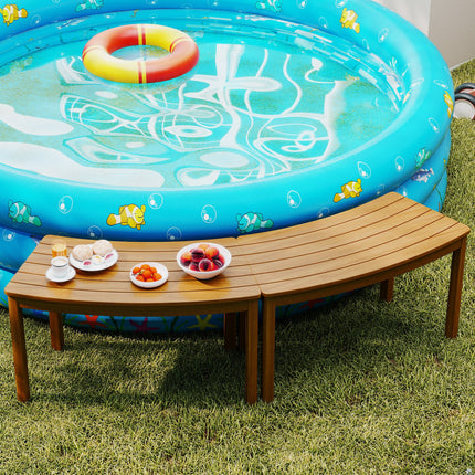 2-Piece Curved Acacia Wood Outdoor Bench Set