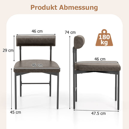 2-Piece Dining Chair Set, Grey PVC Leather, Padded Back