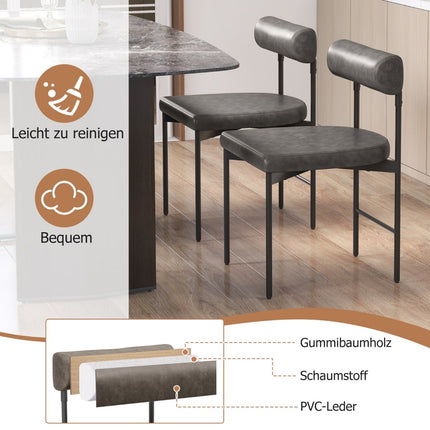 2-Piece Dining Chair Set, Grey PVC Leather, Padded Back