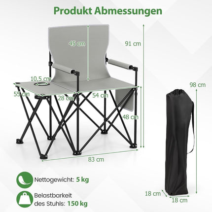 2-Piece Folding Beach Chair Set with Adjustable Backrest