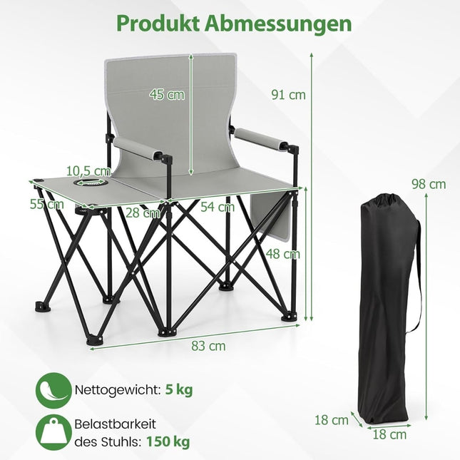 2-Piece Folding Beach Chair Set with Adjustable Backrest