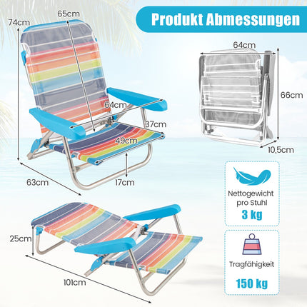 2-Piece Folding Beach Chairs with Adjustable Backrest