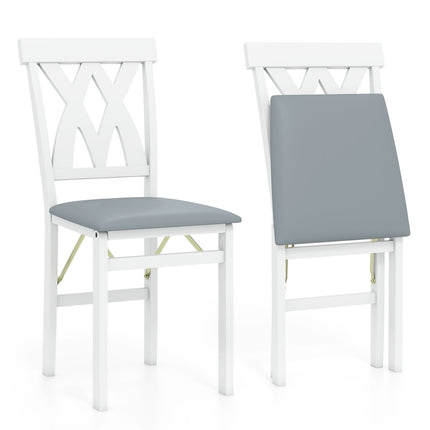 2-Piece Folding Dining Chairs, Padded Seat, White