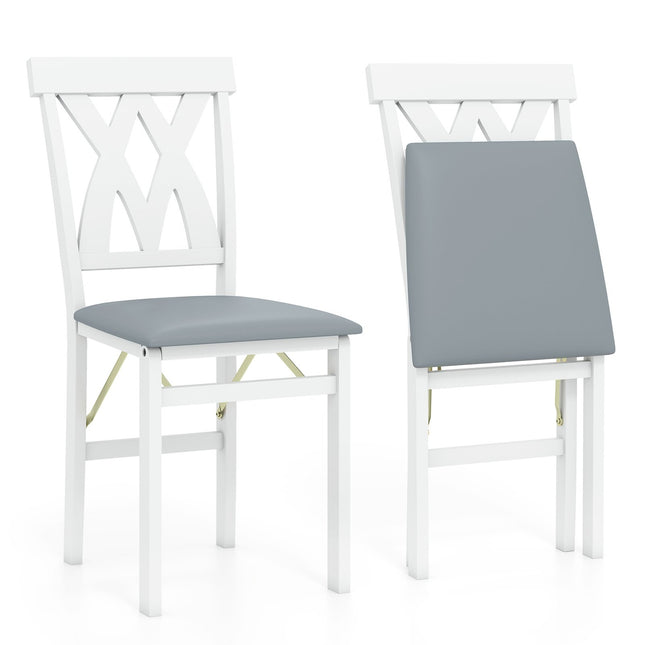 2er-Set klappbare Esszimmerstühle, gepolsterte Sitzfläche, Weiß