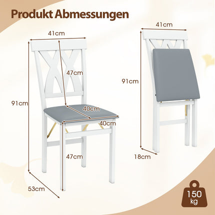 2-Piece Folding Dining Chairs, Padded Seat, White