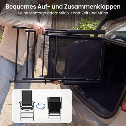 2-teilige klappbare Gartenstühle, verstellbare Rückenlehne, Schwarz