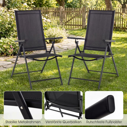 2-teilige klappbare Gartenstühle, verstellbare Rückenlehne, Schwarz