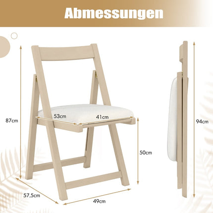 2-Piece Folding Wood Chairs with Cushions, Armless, Natural