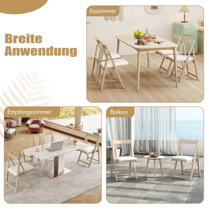 2-Piece Folding Wood Chairs with Cushions, Armless, Natural