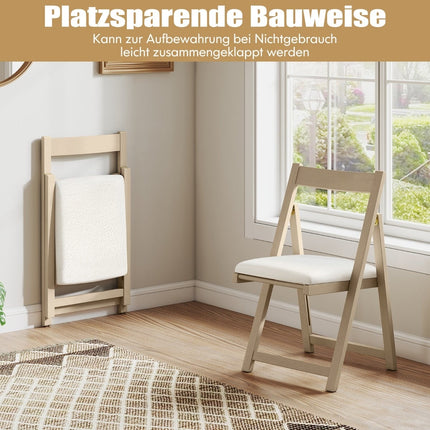 2-Piece Folding Wood Chairs with Cushions, Armless, Natural